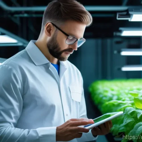 Home 17 도시농업관리사 업무 스킬 업그레이드 - An adult urban farming manager, dressed in a practical, modern work uniform including a fitted polo ...