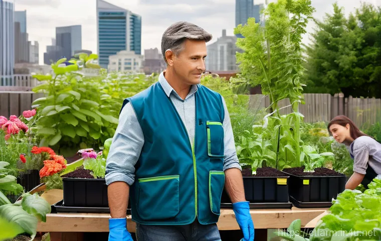 도시농업관리사 관련 국가 정책 - A vibrant community rooftop garden in a bustling city. A diverse group of urban residents, including... 도시농업관리사 관련 국가 정책 - A vibrant community rooftop garden in a bustling city. A diverse group of urban residents, including...