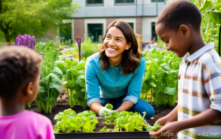 도시농업관리사와 도시 환경 개선 - An urban agriculture manager, a woman in her late 30s with a warm smile, is passionately teaching a ...